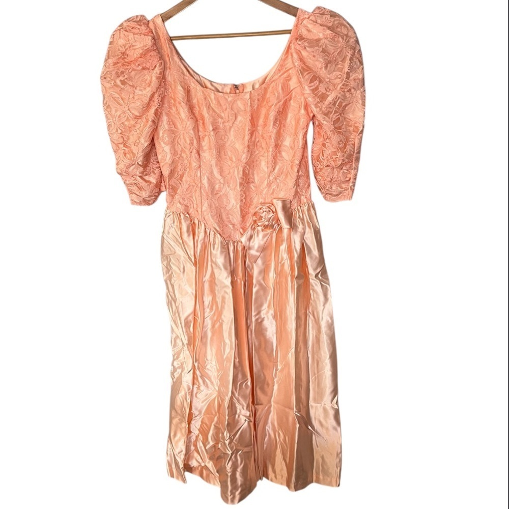 Vintage 1970s Dance Allure by Alfred Angelo Peach Satin Dress